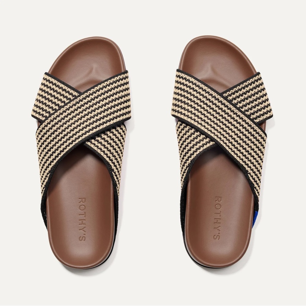 Rothy's Black and Tan Striped Sandals